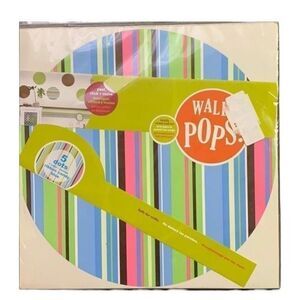 Wall Pops 5 Ribbon Candy Blue Striped 13" Circles Peel Stick Move Wall Art New